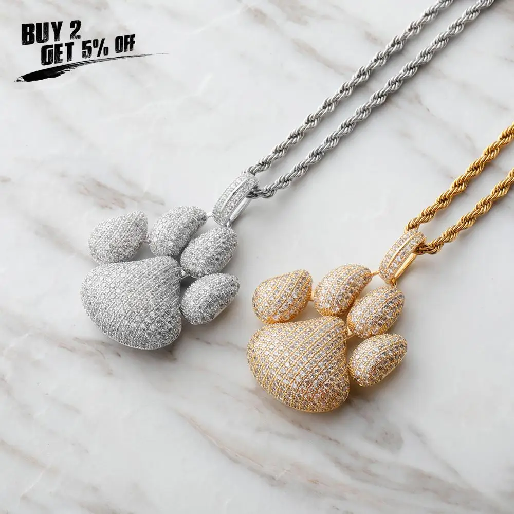 JINAO Hip Hop Fashion Paw Dog Cat Claw Necklace Cubic Zircon Gold Silver Color Pendant For Man Women Iced Out Chain Micro Pave | Украшения