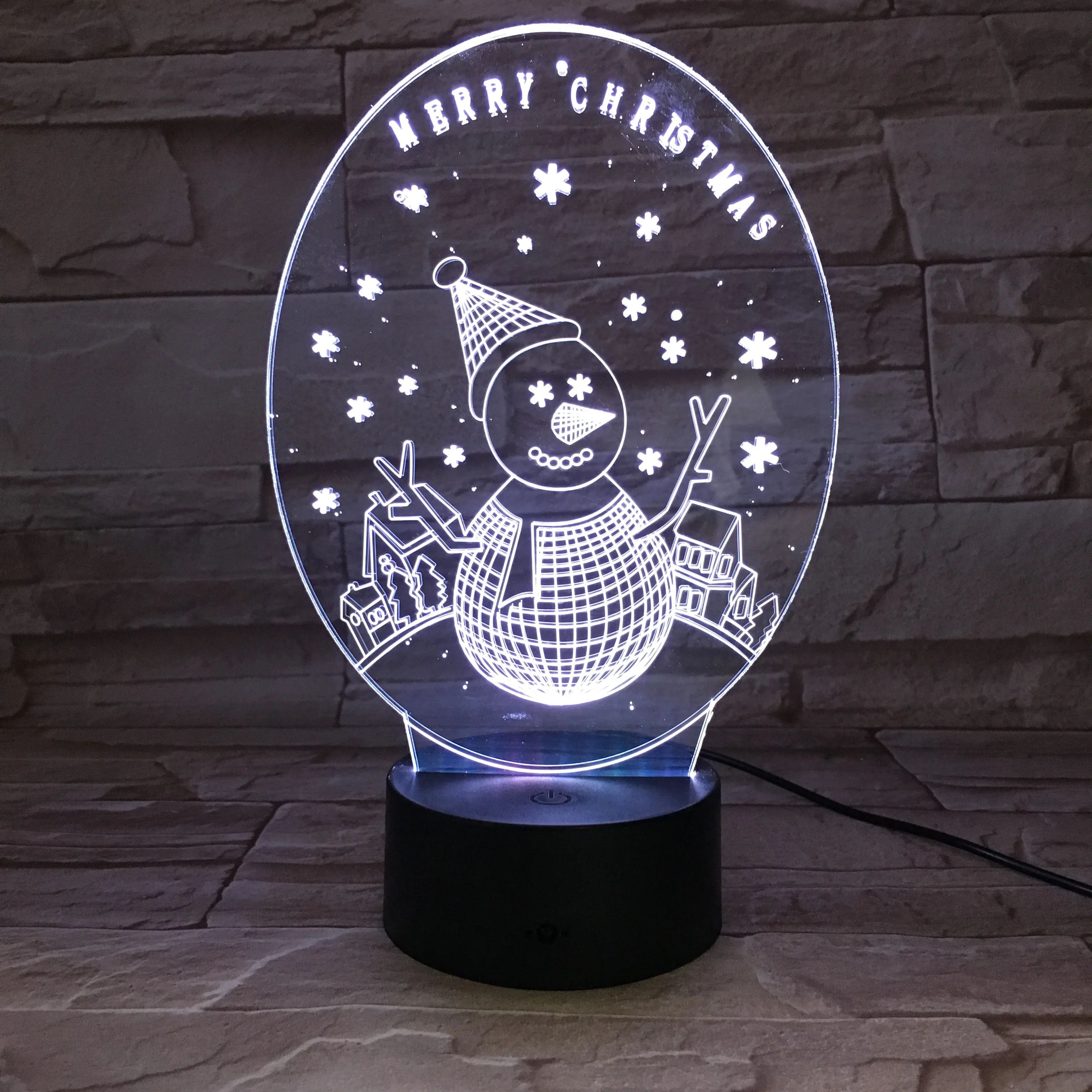 

3D-705 Xmas Snow Man Design Touch Table Lamp 7 /16 Colors Changing Desk Lamp 3D Lamp Novelty Led Night Lights USB Light