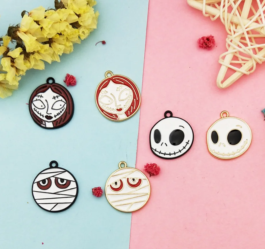 

Enamel Halloween Skull Mummy Head Cartoon Alloy Headdress Pendant Drop Oil Charms DIY Jewelry Making Accessory