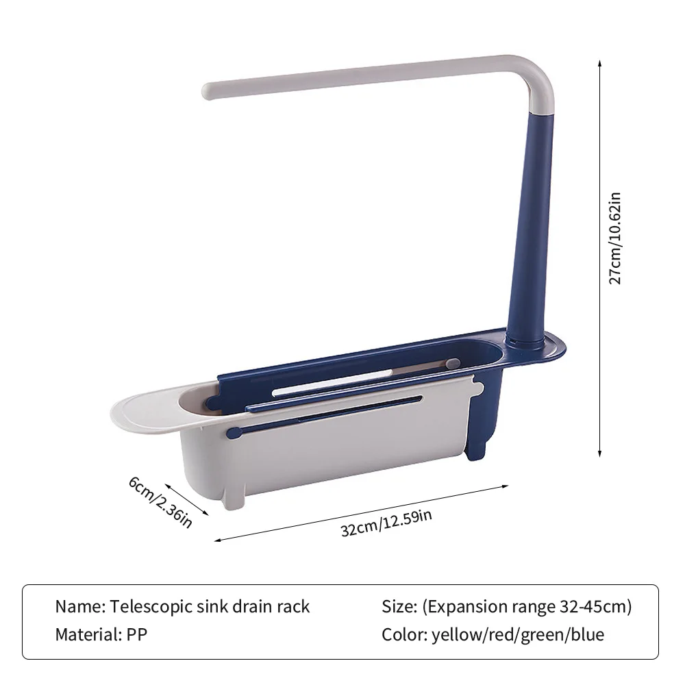 

Kitchen Telescopic Sink Rack Organizer Drainer Rack Storage Basket Bag Faucet Holder AdjustableBathroom Holder Sink Kitchen Tool