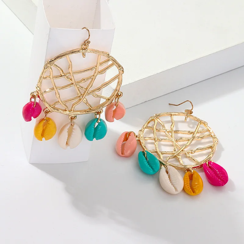 2021 Rushed серьги сережки Brincos богемный Ловец снов Цвет ракушками случайный