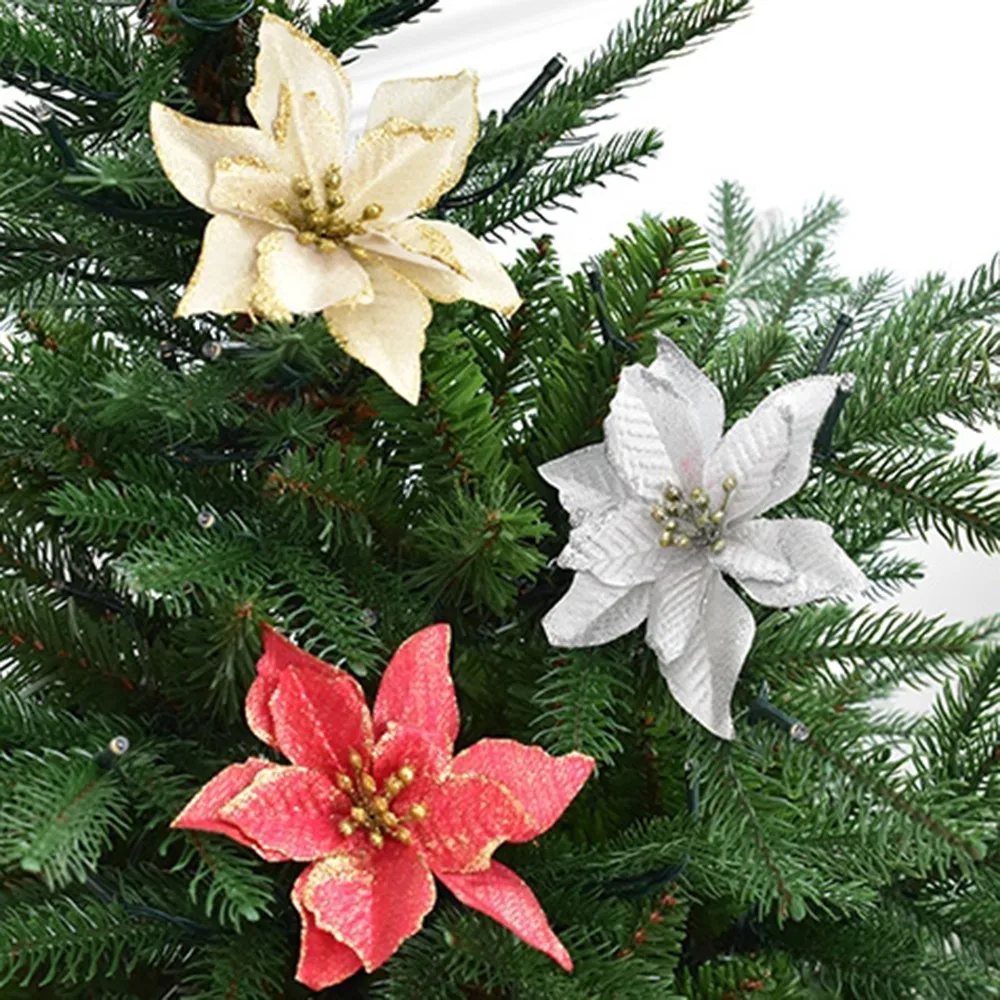 8 шт./компл. моделирование Рождественский цветок три слоя золотого порошка