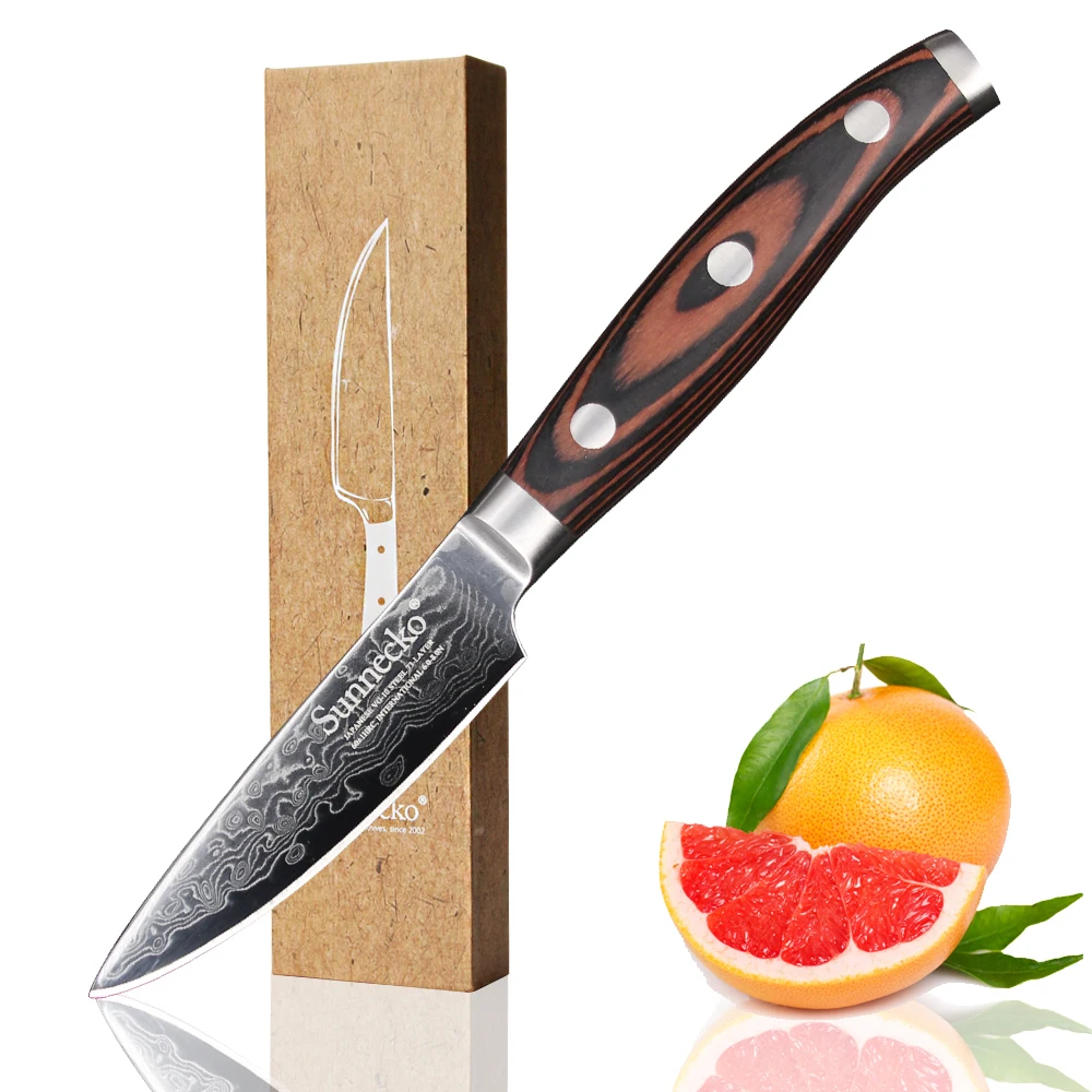 

SUNNECKO Professional 3.5" Paring Knife Damascus Steel Cutting Tools Japanese VG10 Sharp Blade Kitchen Knives Pakka Wood Handle