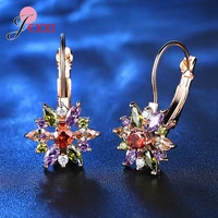 colorful flower cubic zircon leverback earring for women 925 sterling silver jewelry austrian crystals female engagement gift