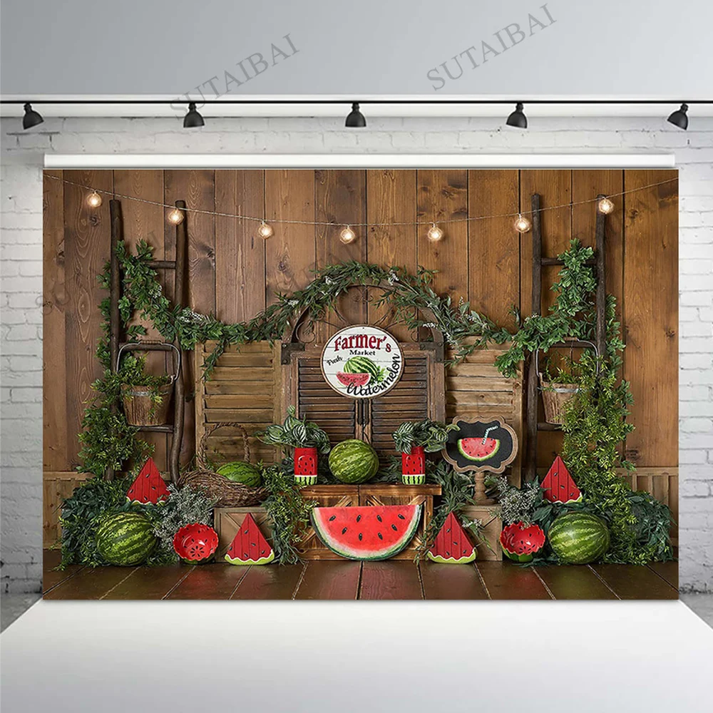 

Summer Farmer's Market Watermelon Photography Children Portrait Birthday Photo Background Watermelon Stand Banner Backdrop Props