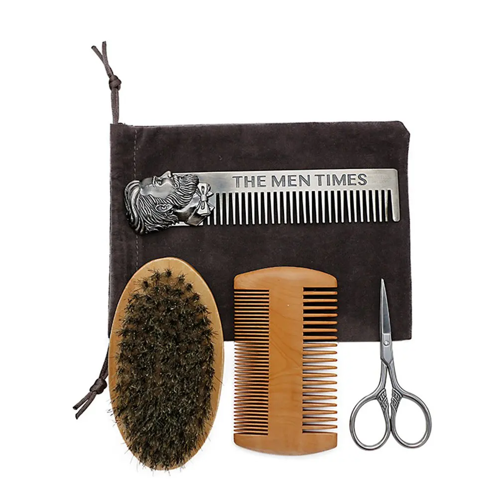 

4pcs/set Professional Double-sided Beard Oil Head Style Beard Comb Beard Brush Care Beard Oil Tool Beard Comb