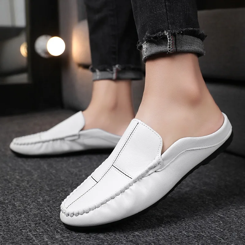 

Men's Semi-slippers Summer Non-slip Comfortable Leather Men's Slippers Casual Driving Shoes Size 39-44