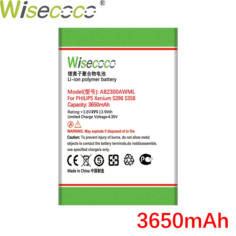 WISECOCO 3650 мАч AB2300AWML AB2300AWMT батарея для Philips Xenium S396 S358 CTS396 сотовый телефон + номер