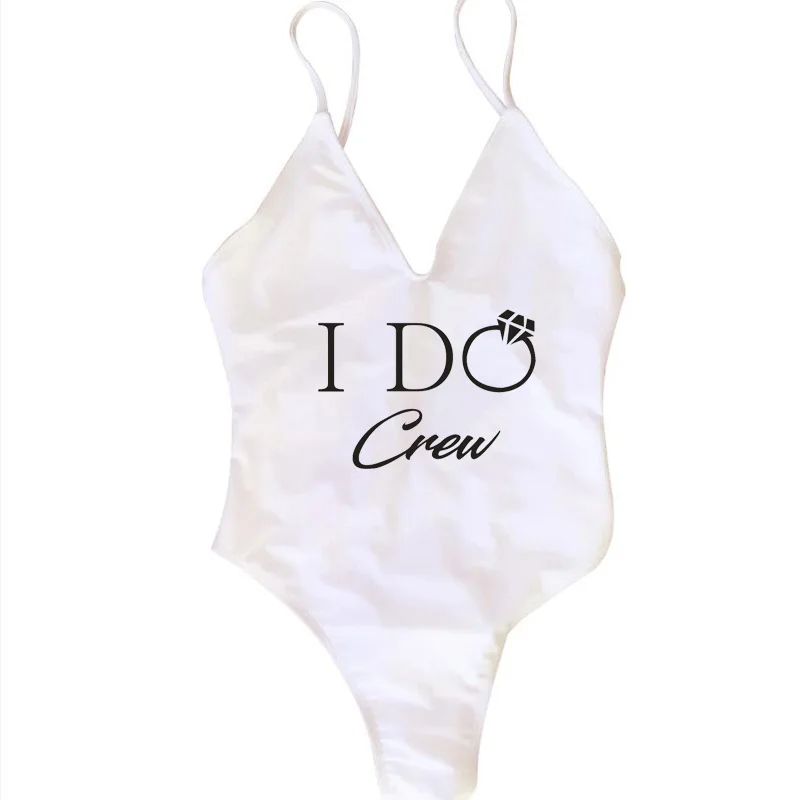 Сплошной купальник I DO Crew женский с буквенным черным и белым принтом для