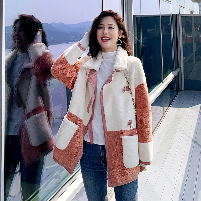 

2019 new autumn and winter fur jacket large pocket cashmere velvet fur coat leisure coat women coats and jackets W1931