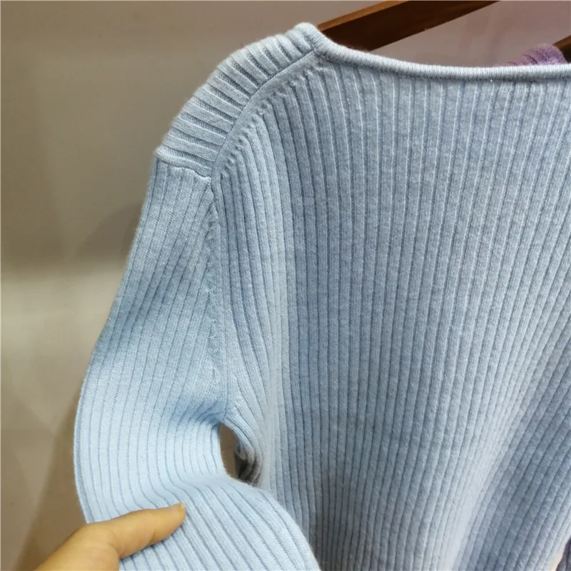 

Autumn Spring and New Rib Knit Cardigan Short Long Sleeve Button Slim All-match Sweater Women