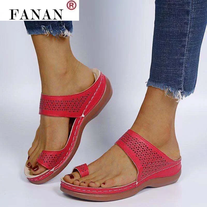 

2021 Summer Women Wedge Slippers Fashion Open Toe Casual Women's Shoes Retro Pinch Flip Flops Women's Sandals Zapatos De Mujer
