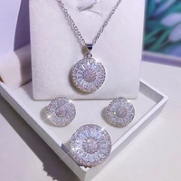 bling big round rings silver color earrings for women paved zircon stone necklace fashion jewelry set new arrival
