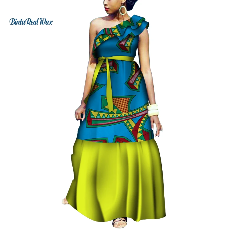 

African Clothing Print Ruffles Dresses Bazin Riche Long Party Evening Dresses Women African Peter Pan Dresses for Women WY4008