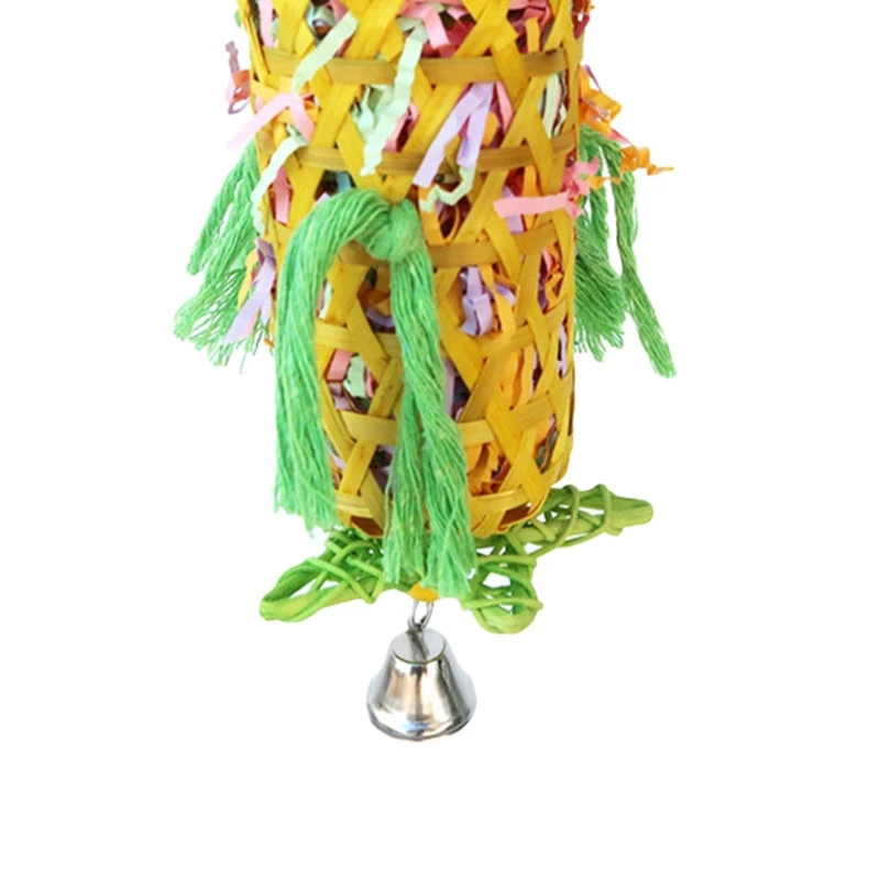 

Pet Parrot Bird Chewing Toy Cage Hanging Woven Rattan with Bell Paper Strips Foraging Biting Toys for Budgie Parakeet