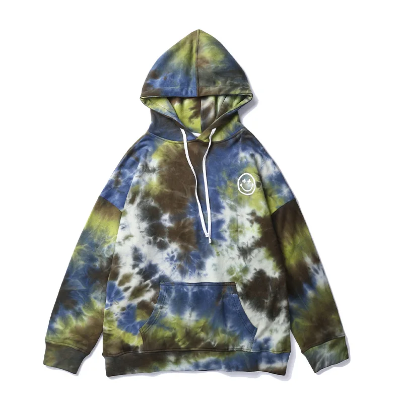 UNCLEDONJM Hip Hop Tie Dye Smiling Face Print Hooded Sweatshirts Hipster Casual Pullover Hoodies Streetwear Men Fashion | Мужская одежда
