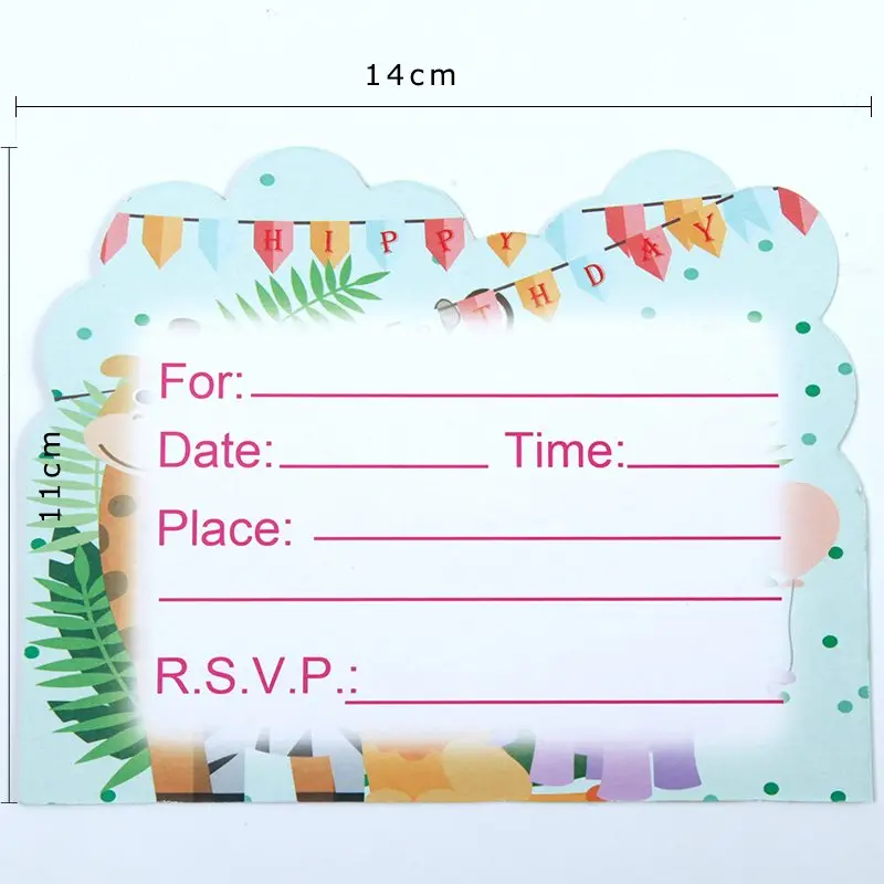 10pcs Invitation Мультфильм Сафари вечерние животных одноразовая посуда наборы детских празднований дня рождения джунгли вечерние поставки для маленьких мальчиков пользу ко дню рождения - Цвет: 10pcs Invitation