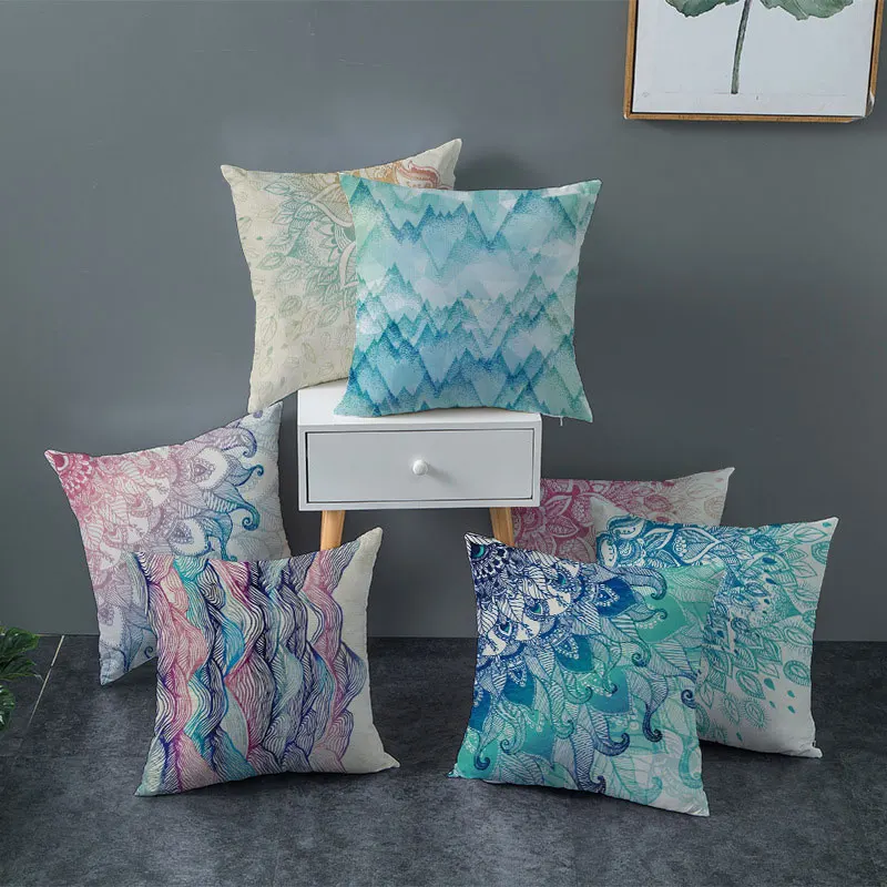 

Pillowcases Colorful Lines Landscape Pattern Green Cushion Cover Indian Style Throw Pillow Covers Modern Home Decor 45*45cm/Pc
