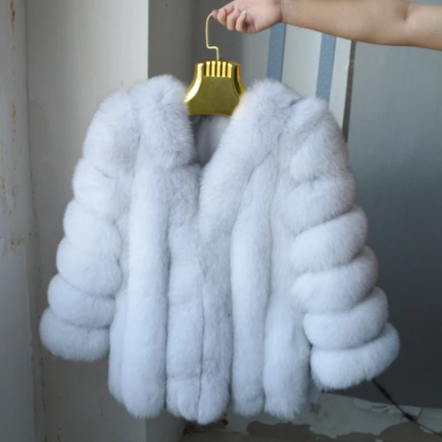 fox fur white Россия Горячая Распродажа Женская Шуба из натурального Лисьего меха с длинными рукавами женская зимняя куртка из натурального Лисьего меха Роскошная натуральная Шуба из натурального Лисьего меха s - Цвет: fox fur white
