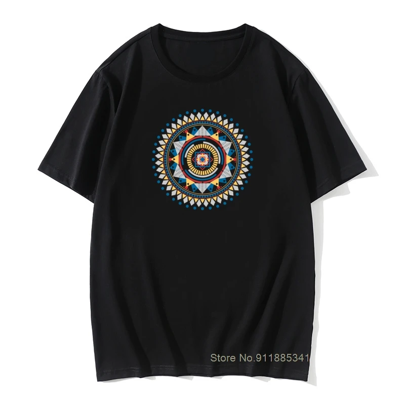 

T Shirt for Adult Mandala Graphic On Men TShirt Higher State Cotton Tops Humorous Purple Geometric T-shirt Short Sleeve Tee