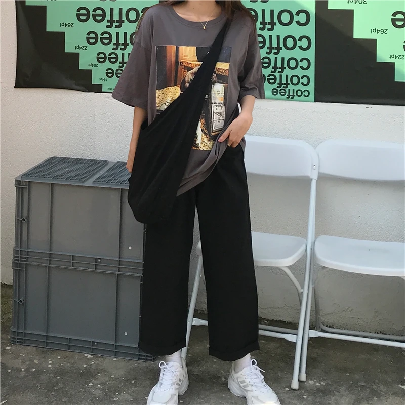 

Colorfaith New 2021 Spring Autumn Women Pants Cargo High Waist Straight Pockets Oversize Wide Leg Ankle-Length Trousers P8316