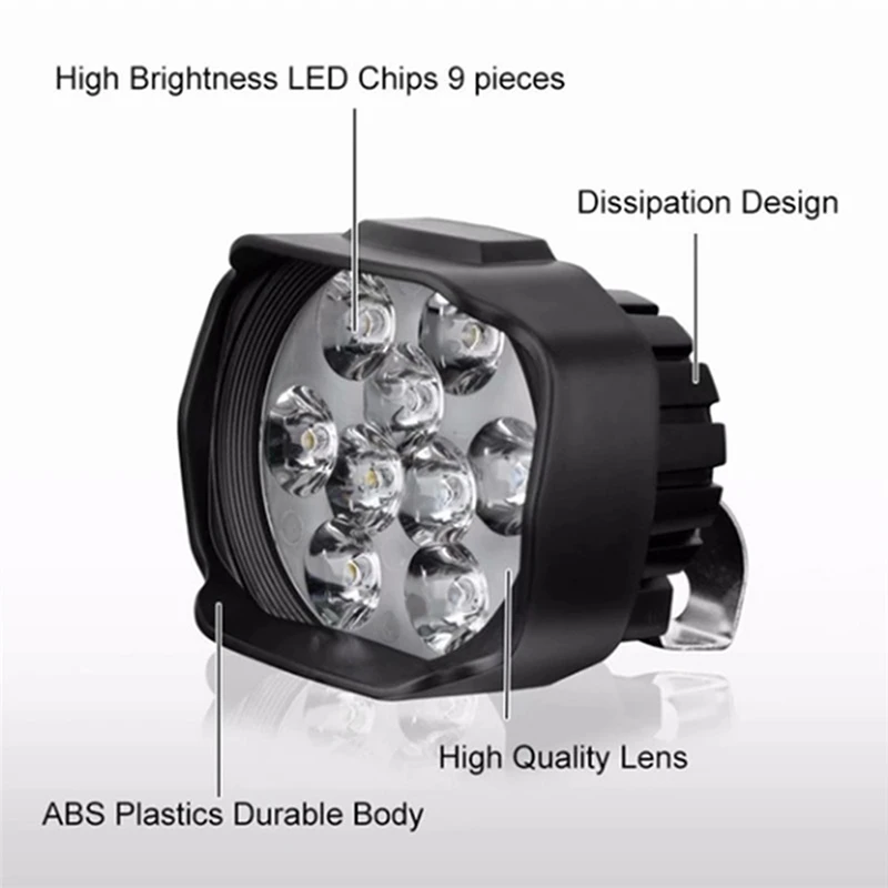 

1pc Motorcycle Headlight 9 LED 6W DC12V Super Bright Fog Spot White Work Light Internal Drive For Motorcycles Electric Bicycles