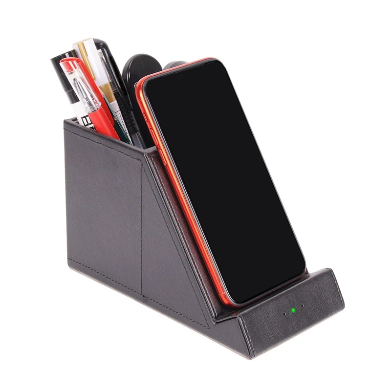 

2 in 1 Wireless Charger Desk Storage Box 10W Fast Charging Mobile Phone Holder for iPhone XS Samsung S10