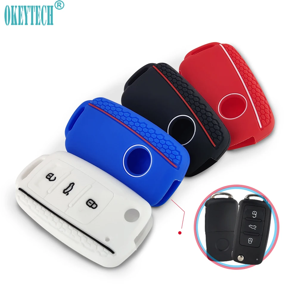 OkeyTech 3 кнопки Мягкий силиконовый чехол для ключей от машины V W Volkswagen Caddy Polo Tiguan Bora