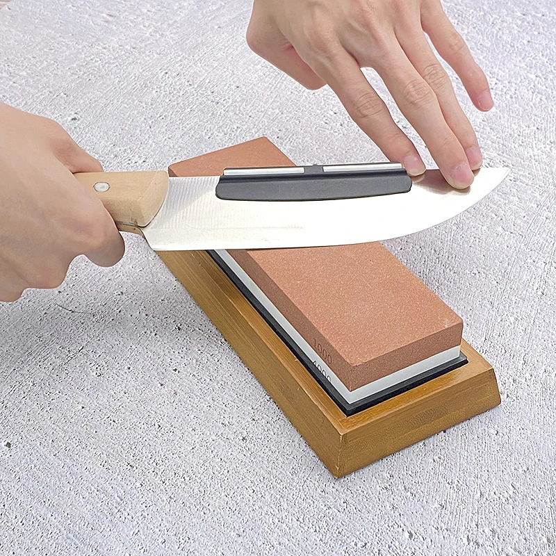 

400 1000 3000grit Double-sided Whetstone Household kitchen knife sharpener Sharpening tool Angle guide leather paste bamboo base