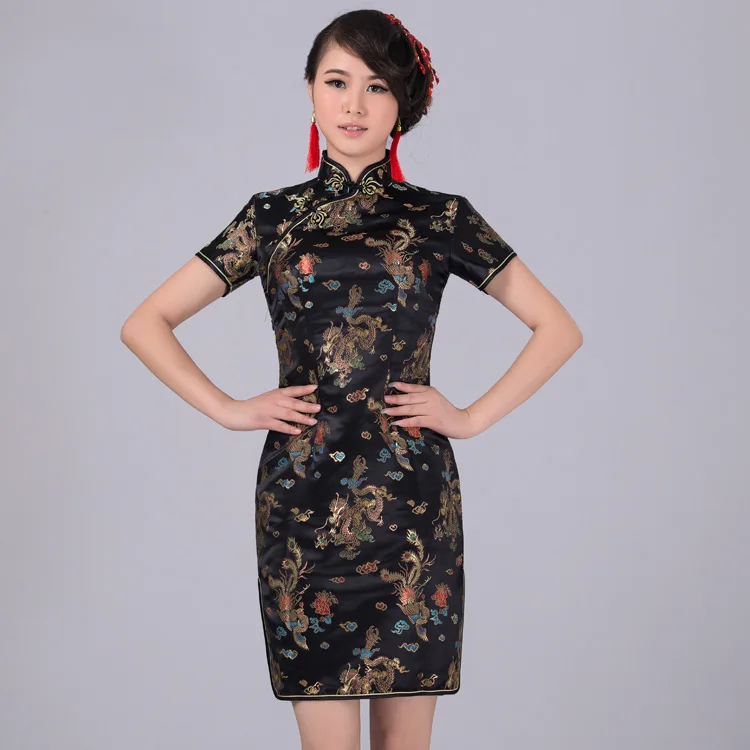 Женское традиционное китайское платье пикантное винтажное короткое Ципао с