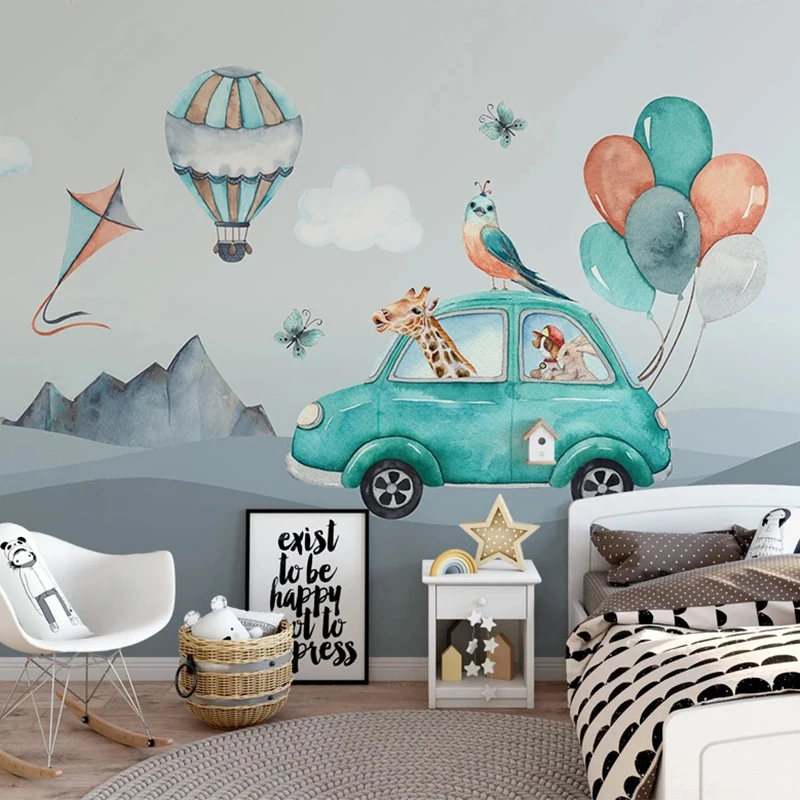 Настенные 3D обои на заказ Мультяшные воздушные шары ручная роспись автомобиль