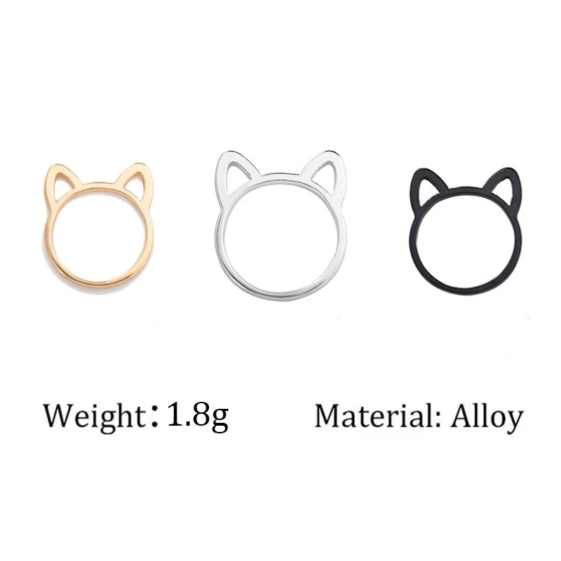 Женское кольцо с кошачьими ушками простое из черного золота очаровательными