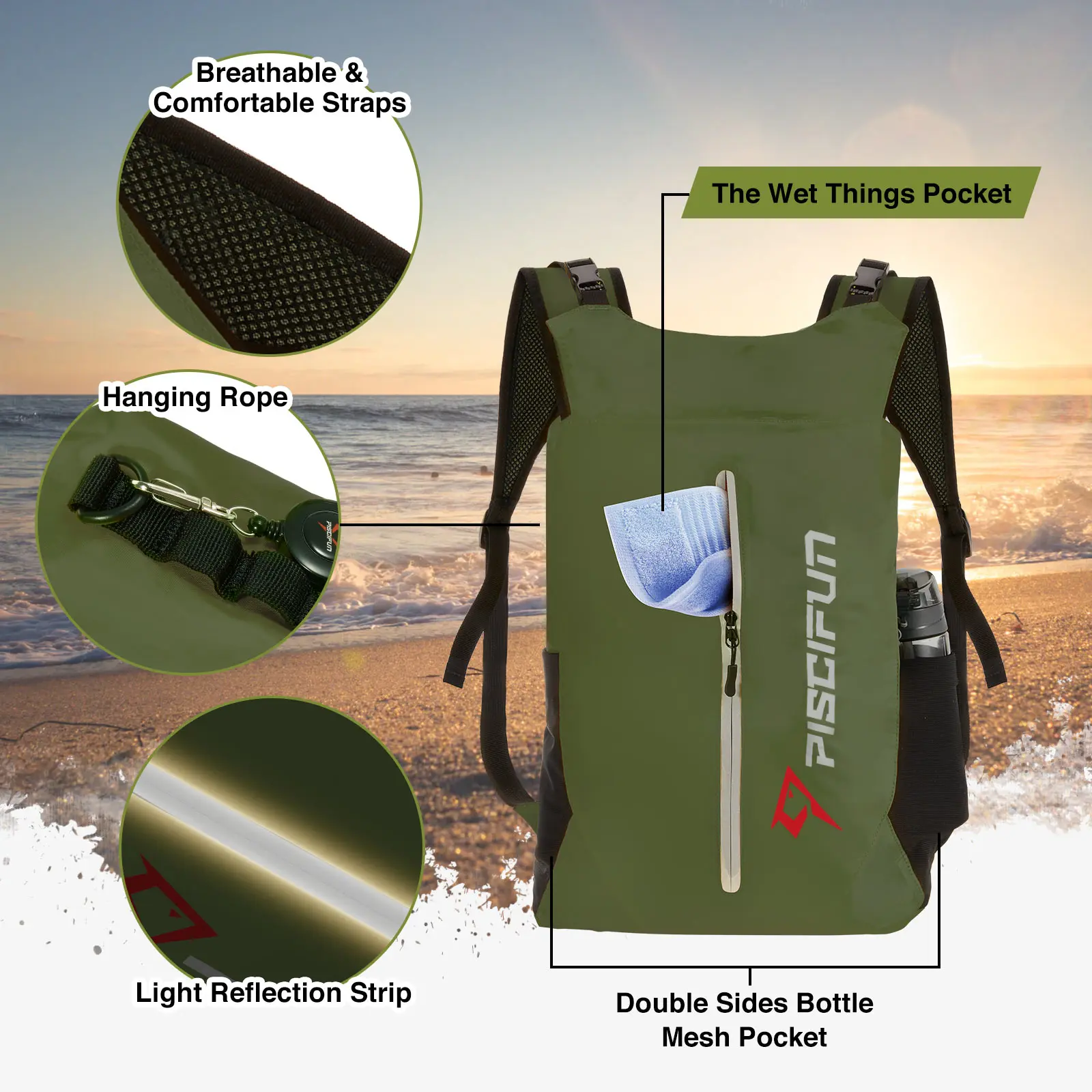 Piscifun LT Dry Bag Lightweight Waterproof with Waist Pouch and Phone Case Fishing Kayaking Boating Swimming Camping |