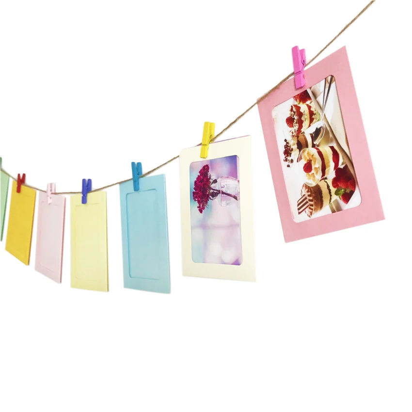 Цветная фоторамка сделай сам с деревянными зажимами бумажная картина украшение