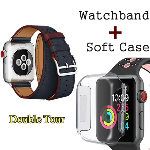 Herm логотип на застежке Свифт кожаный двойной один тур часы ремешок для Apple Watch серии 5 4 3 44 мм 40 мм браслет для iWatch - Цвет ремешка: Blue Red