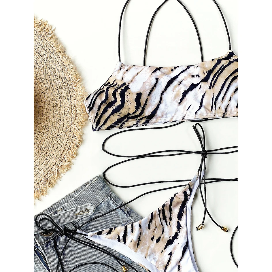

Sexy Leopard Bikinis 2021 Swimwear Women`s Swimsuit Bandeau Bikini Set 2 Piece Brazilian Woman Bathing Suit Summer Beach Wear