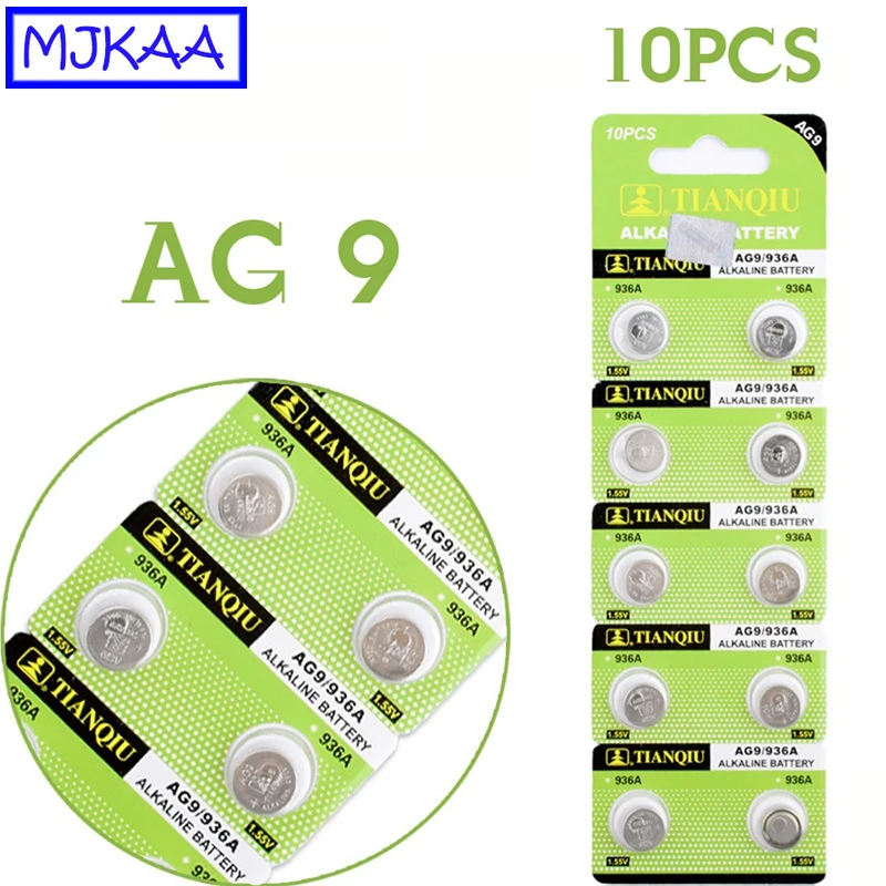 MJKAA 10 шт. 1 55 в AG9 кнопочная щелочная батарея LR936 394 SR936SW 194 V394 батареи для