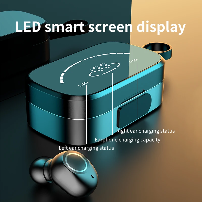 

Wireless Bluetooth Headphones TWS Fingerprint Touch In Ear High Definition Mirror Digital Display Sports Waterproof Earphone