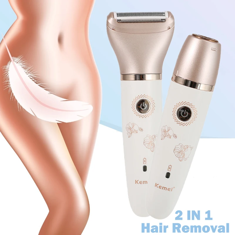 

Kemei 2 In 1 Electric Epilator Waterproof Rechargeable Hair Removal Women Face Armpit Body Painless Bikini Trimmer Shaver Lady