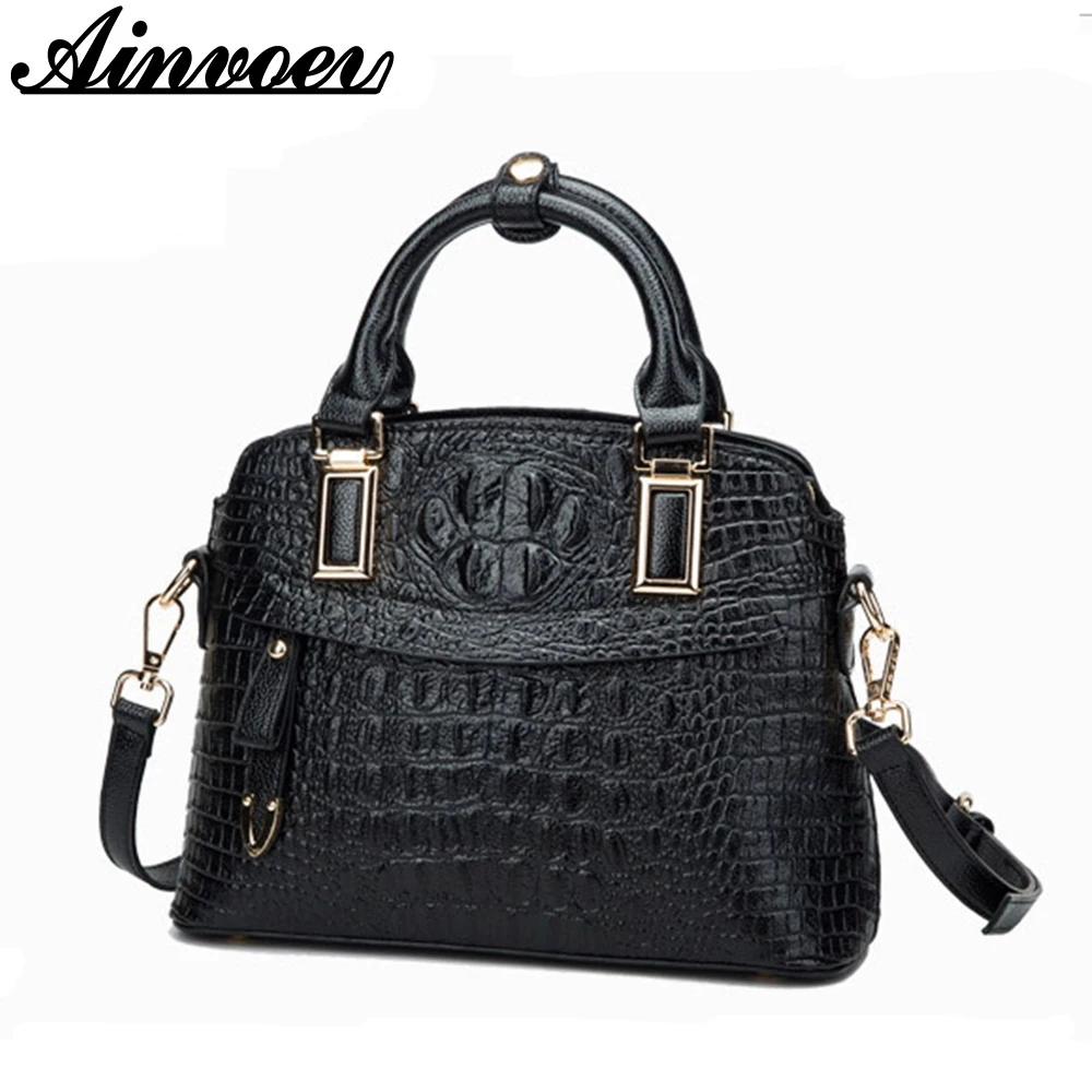 Ainvoev женская кожаная сумка модная на плечо с крокодиловым узором через большая