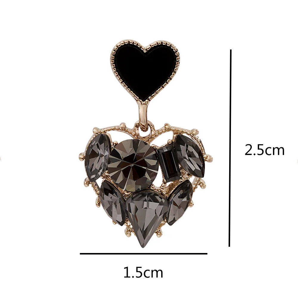 

2021New Arrival Trendy Black Crystal Love Heart Dangle Earrings For Women Sweet Fashion Jewelry Fashion Fashion sexy Earrings