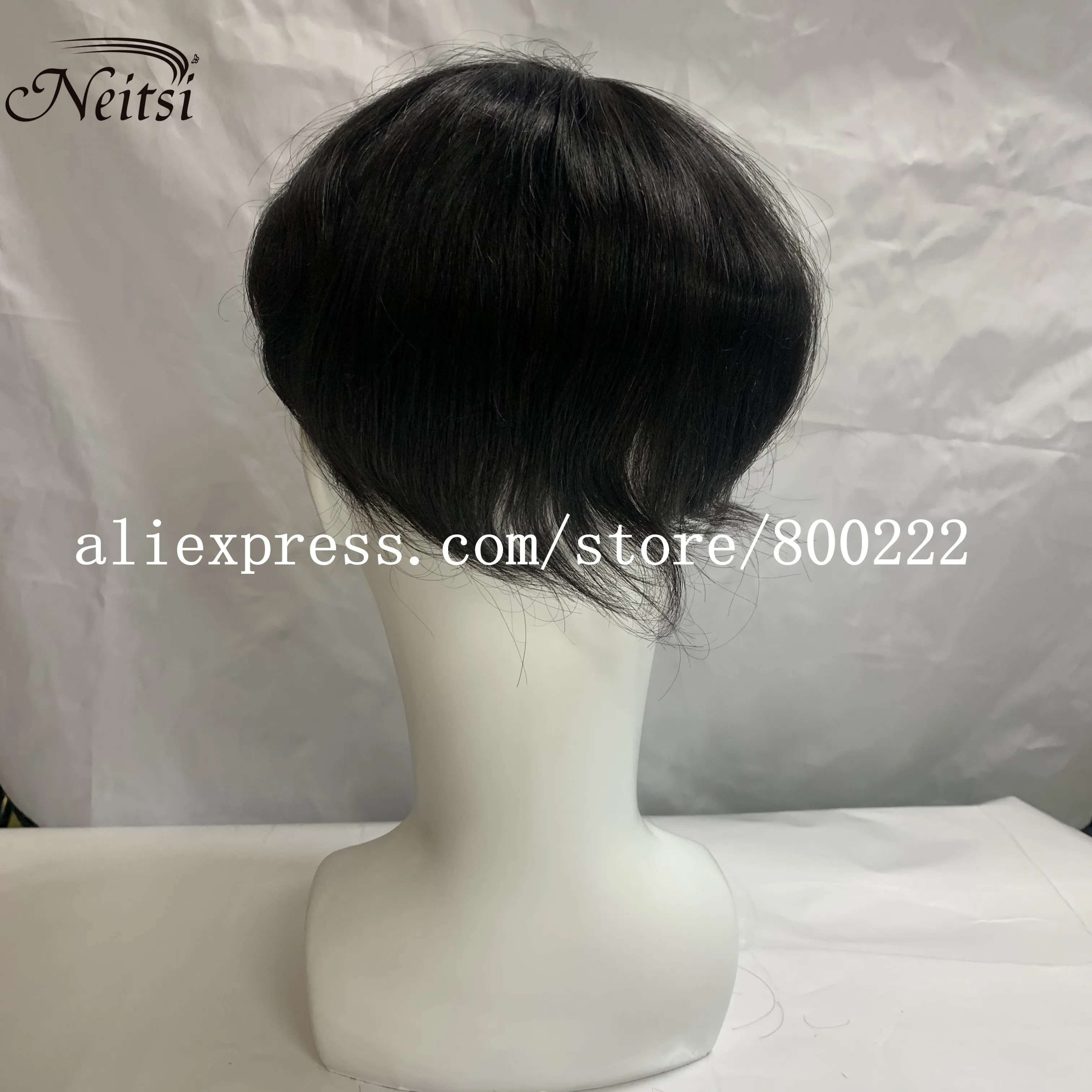 

Neitsi Remy Human Hair Durable Hairpieces Thin PU Replacement System For Men Toupees Human Hair Mono Net & PU 3# KS-SWL64 7*9