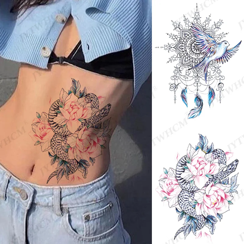

Big Size Snake Temporary Tattoo Stickers For Women Body Waist Waterproof Realistic Fake Tattoo Cat Snake Tattoos Half Sleeve