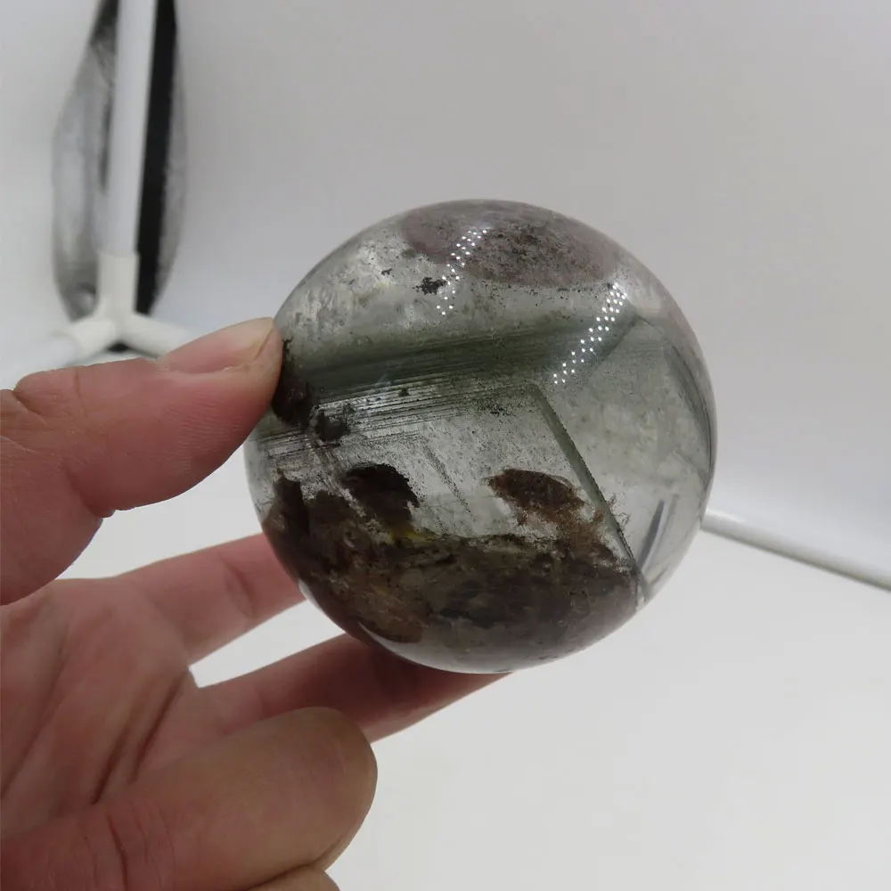 

RARE ! 328g 62mm 100% Natural Green Phantom Quartz Crystal Ball Sphere +"Pyramid Layers" Fengshui