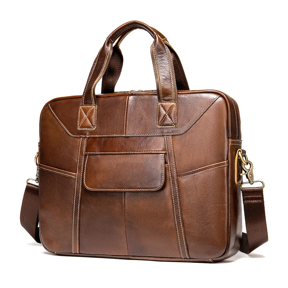 

Genuine Leather Men's Briefcase 15.6" Large Capacity Head Leather Handbag Business Single Shoulder Messenger Bag