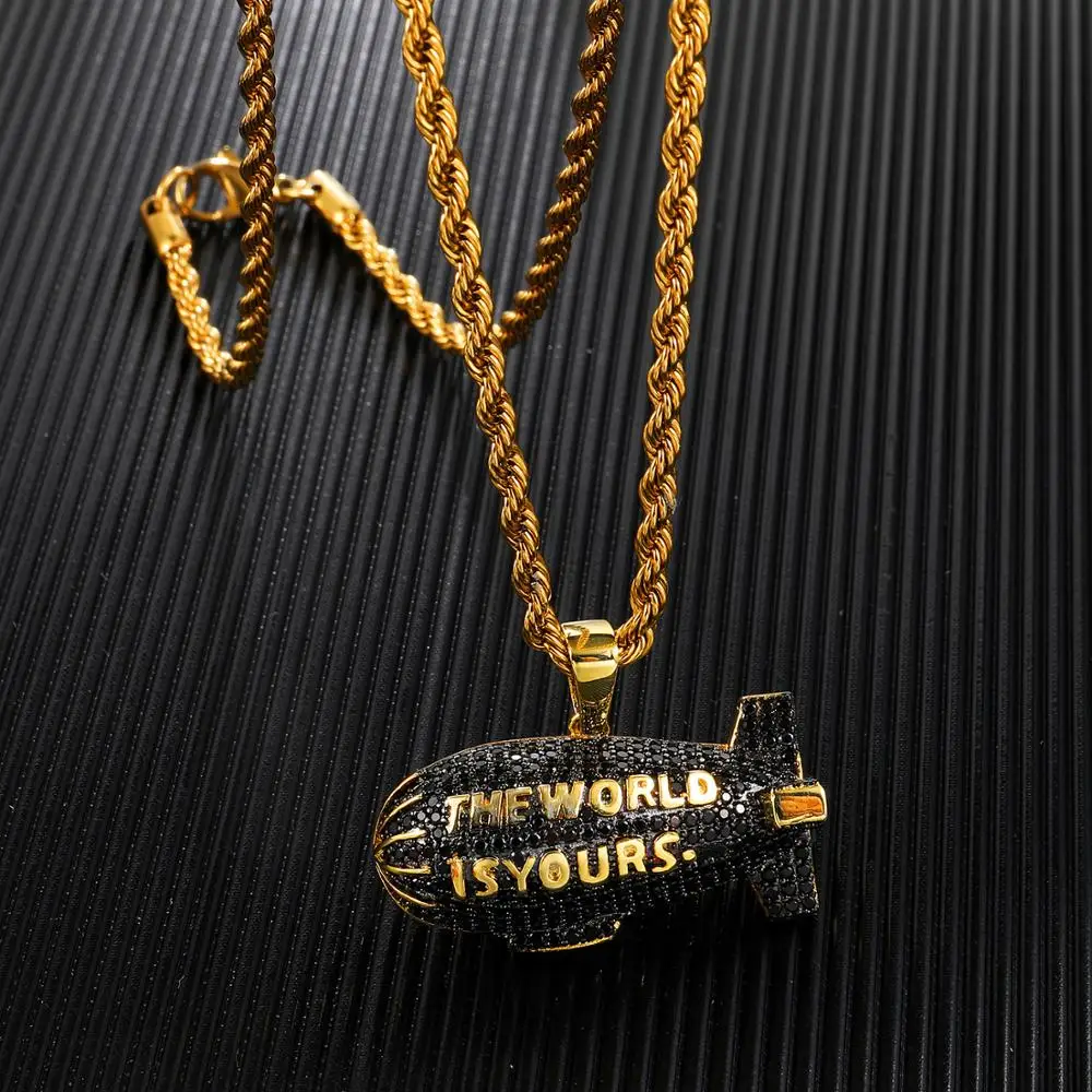 

Ice Out Cubic AAA+ Zircon Hot Air Balloon Pendant Necklace Men with Rope Chain Hip Hop Gold Color Charm Jewelry for Men Women