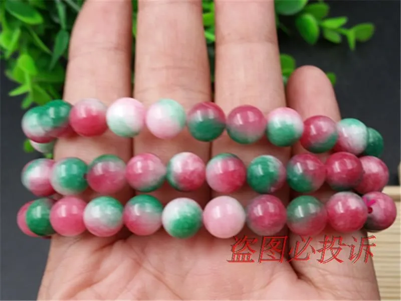 Браслет женский трехцветный красный зеленый персиковый Нефритовый многослойный