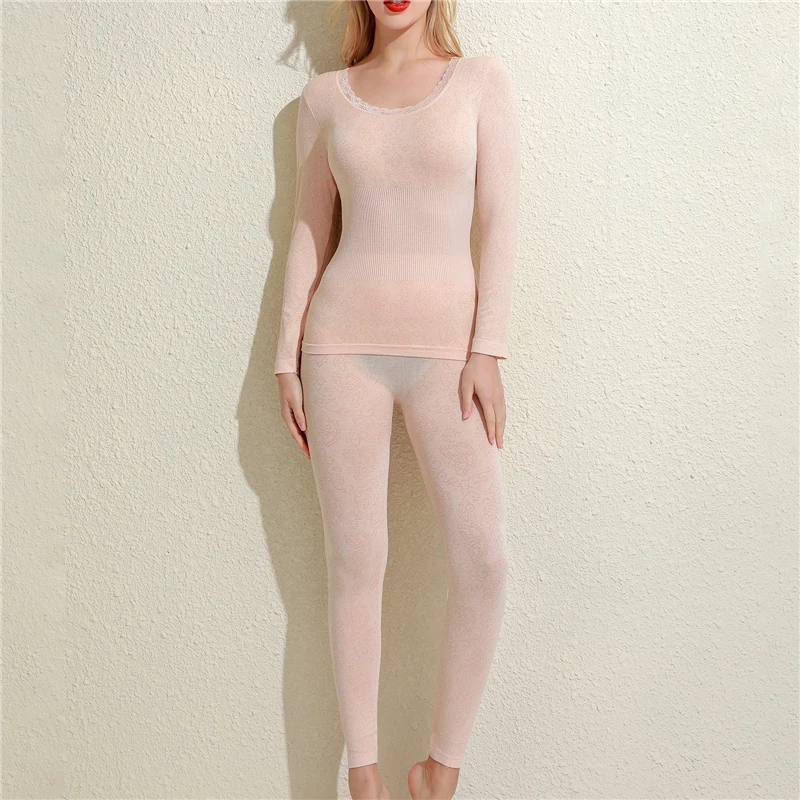 

2021 Lace Thermal Underwear Sexy Ladies Clothes Winter Seamless Antibacterial Warm Intimates Print Long Johns Women Shaped Sets