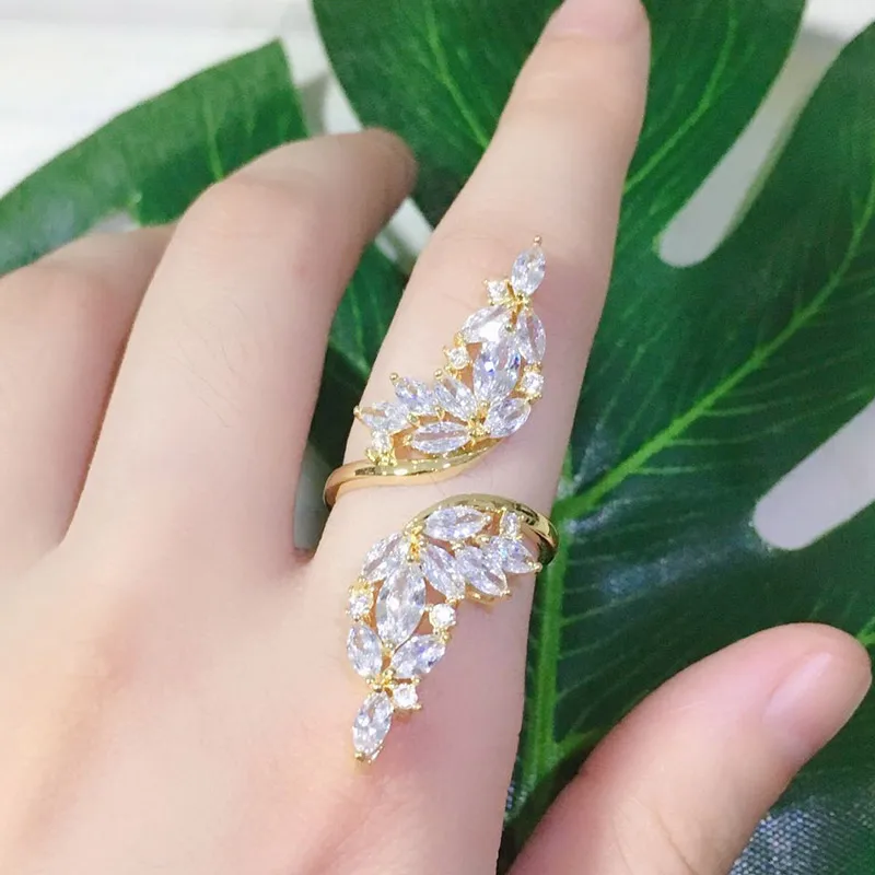 Gold Color Белого золотого цвета Блестящий кубический циркон кольца для женщин трендовые Регулируемые кольца модные ювелирные изделия аксессуары вечерние подарки CRP224 - Цвет основного камня: Gold Color