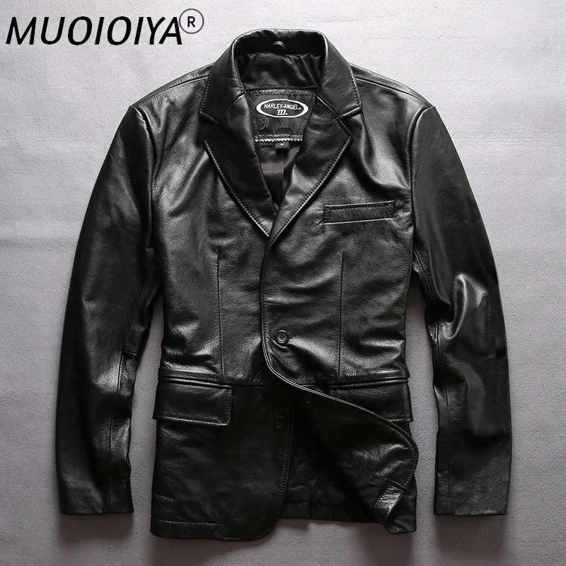 

Factory 2021 New Men Black Genuine Leather Jacket Blazer First layer soft Cowhide leather Business Casual Slim Fit jackt Blazers